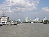 Bangkok 02 11 Bangkok View From Chao Phraya River Here is a view of Bangkok from the Chao Phraya River with the city skyscrapers dotting the river edge.